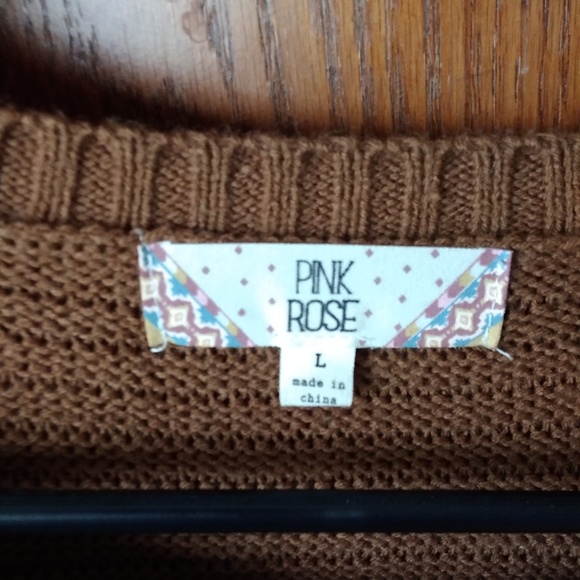 Brown Pink Rose Sweater Size L (Large) - Picture 3 of 4
